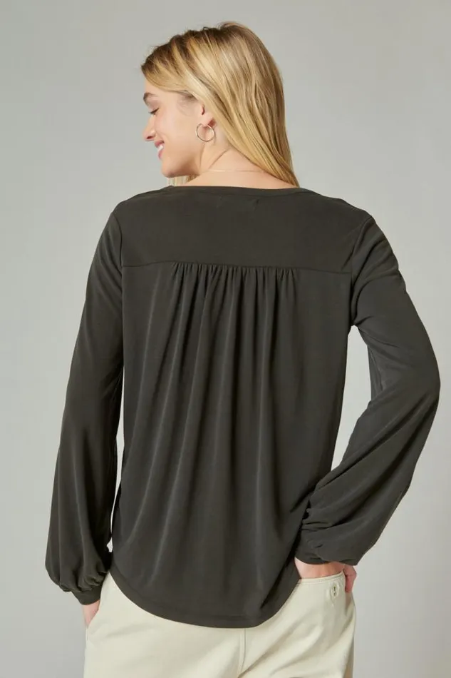 Lucky Brand Sandwash Pintuck Top Jet Black Women All Tops