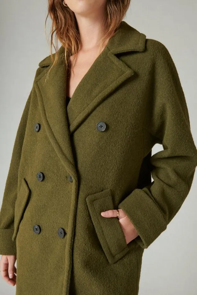 Lucky Brand Solid Doublebreasted Coat Olive Women Jackets and Outerwear