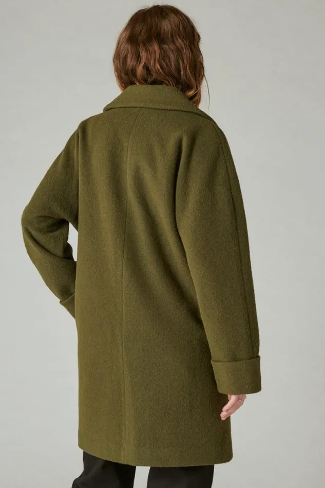 Lucky Brand Solid Doublebreasted Coat Olive Women Jackets and Outerwear