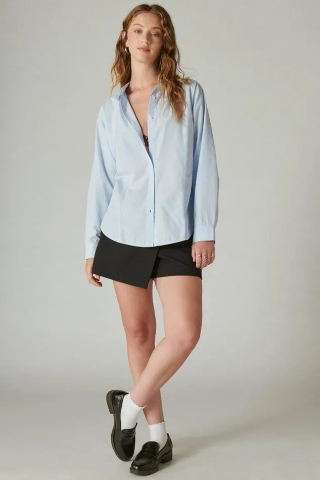 Lucky Brand Solid Oversized Seamed Shirt Light Blue Women Blouses