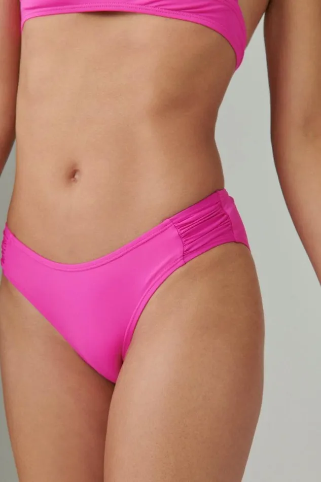Lucky Brand Solid Ruched Bottom Dark Pink Women Swim