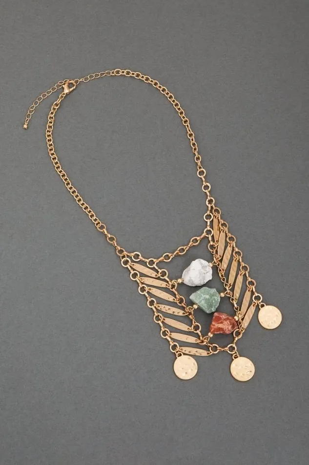 Lucky Brand Statement Collar Stone Necklace Gold Women Jewelry