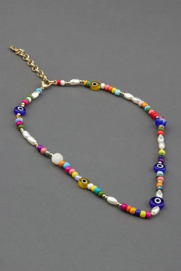Lucky Brand Summer Camp Beaded Collar Necklace Gold Women Jewelry