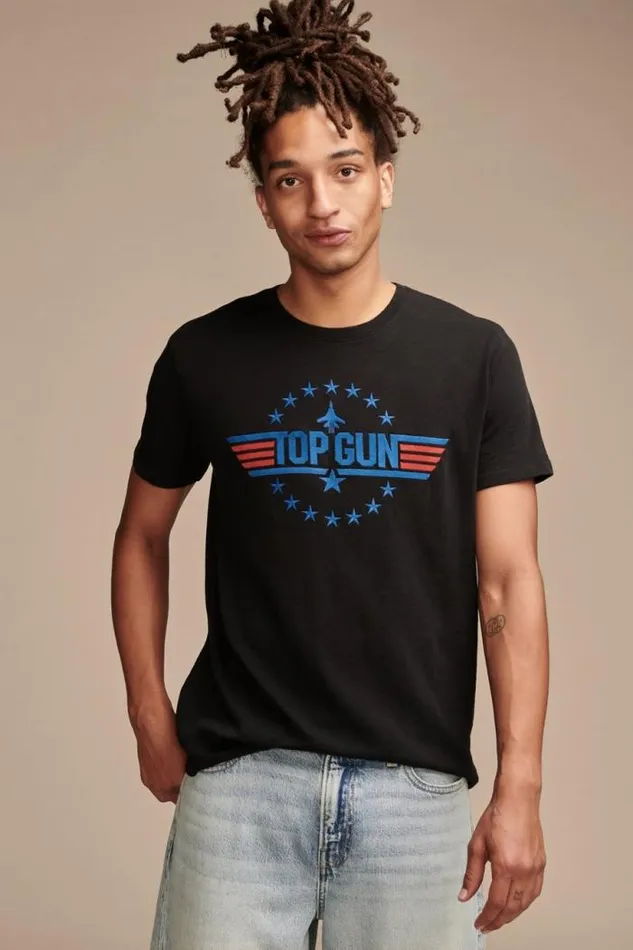 Lucky Brand Top Gun Logo Jet Black Men Graphic Tees