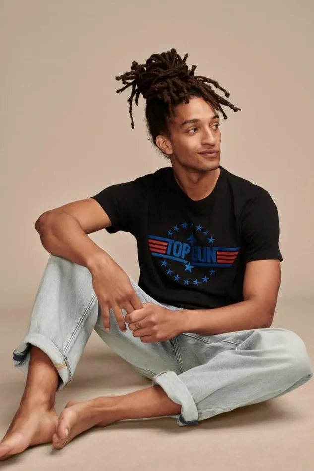 Lucky Brand Top Gun Logo Jet Black Men Graphic Tees