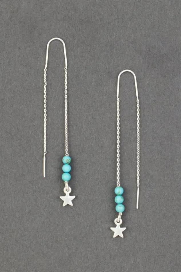 Lucky Brand Turquoise And Star Threader Earring Silver Women Jewelry