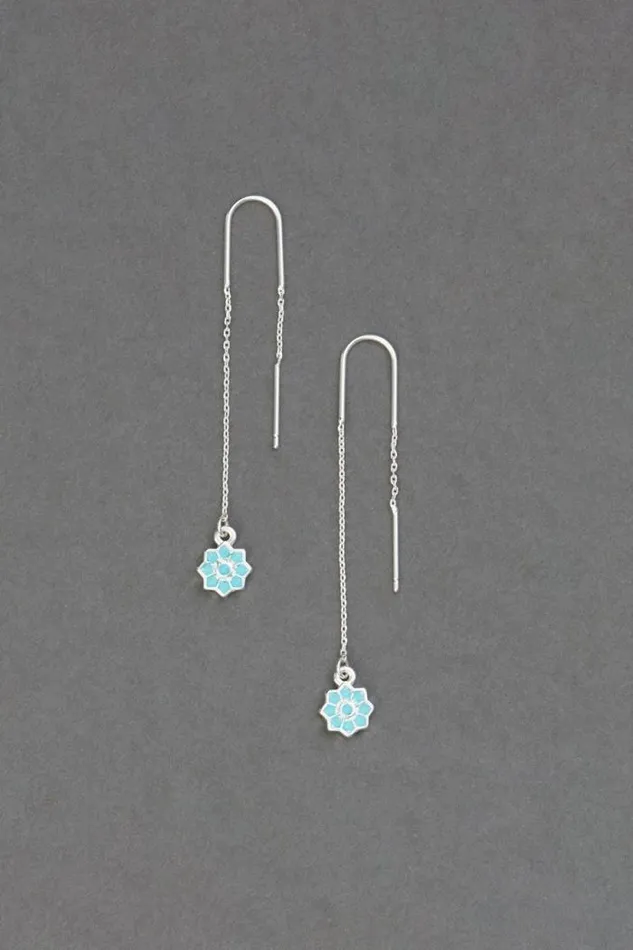 Lucky Brand Turquoise Flower Threader Earring Gold Women Jewelry