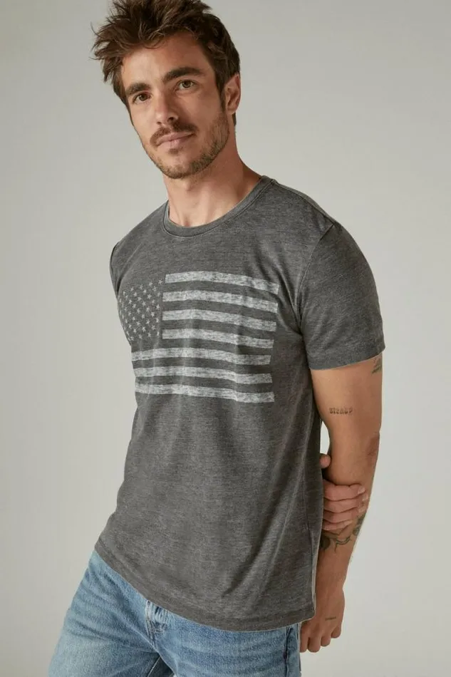 Lucky Brand Usa Flag Tee Jet Black Men Graphic Tees