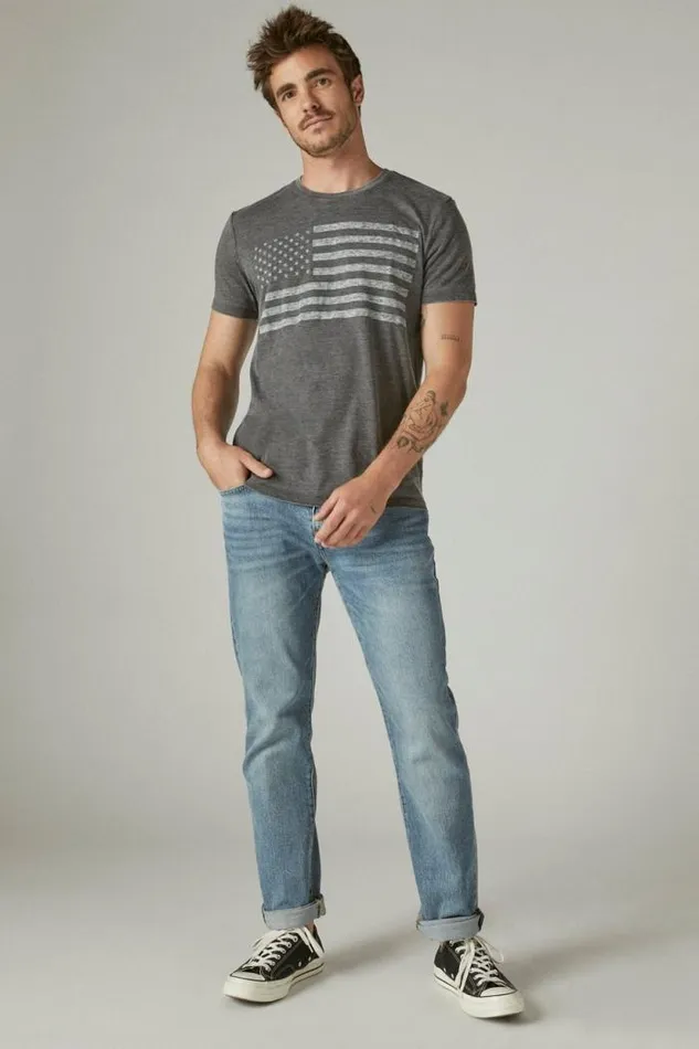 Lucky Brand Usa Flag Tee Jet Black Men Graphic Tees