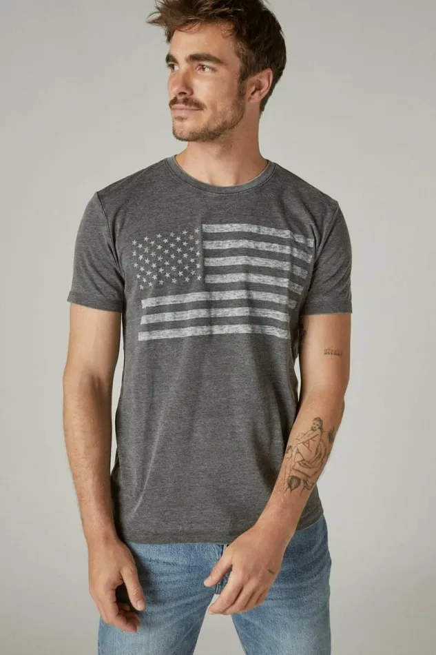 Lucky Brand Usa Flag Tee Jet Black Men Graphic Tees