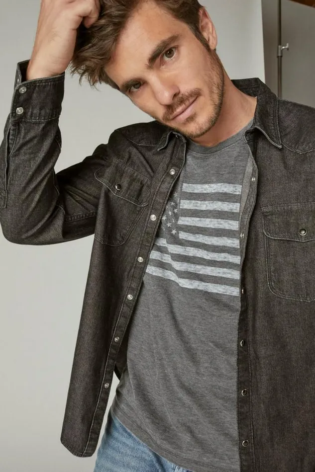 Lucky Brand Usa Flag Tee Jet Black Men Graphic Tees