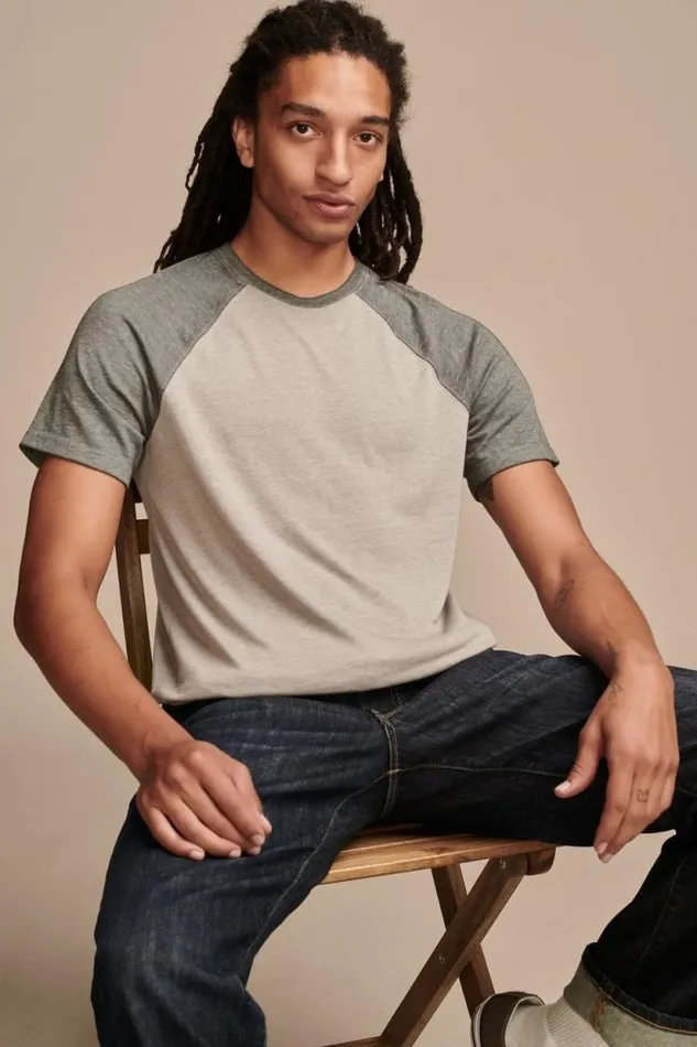 Lucky Brand Venice Burnout Baseball Crew Black Multi Men Shirts and Tops