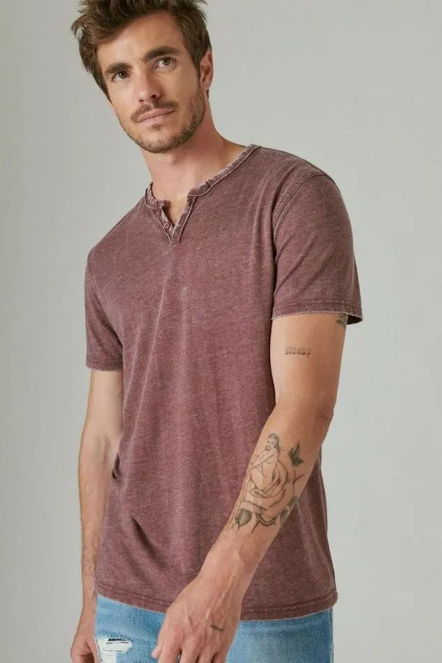Lucky Brand Venice Burnout Notch Neck Tee Port Royale Men Shirts and Tops
