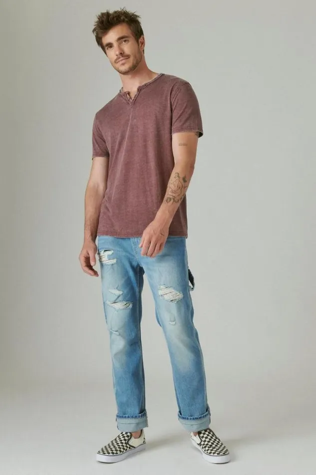 Lucky Brand Venice Burnout Notch Neck Tee Port Royale Men Shirts and Tops
