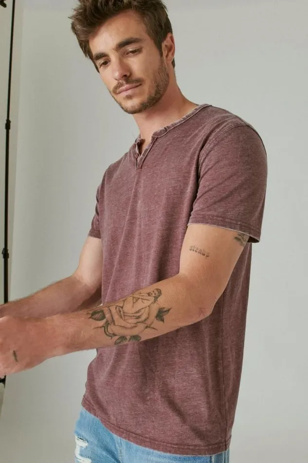 Lucky Brand Venice Burnout Notch Neck Tee Port Royale Men Shirts and Tops