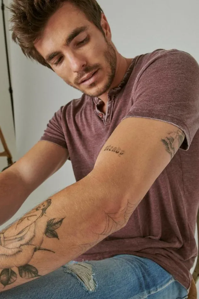 Lucky Brand Venice Burnout Notch Neck Tee Port Royale Men Shirts and Tops