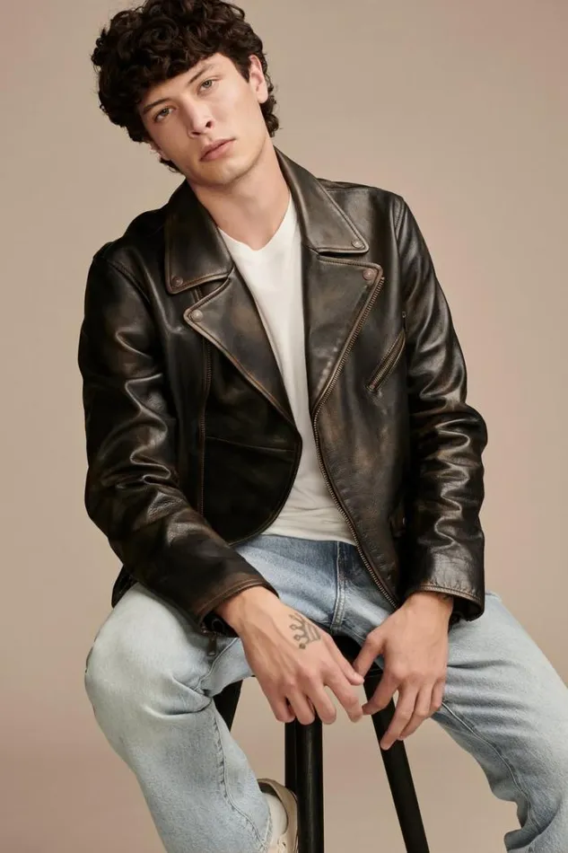 Lucky Brand Vintage Leather Moto Jacket Brownblack Men Jackets and Outerwear
