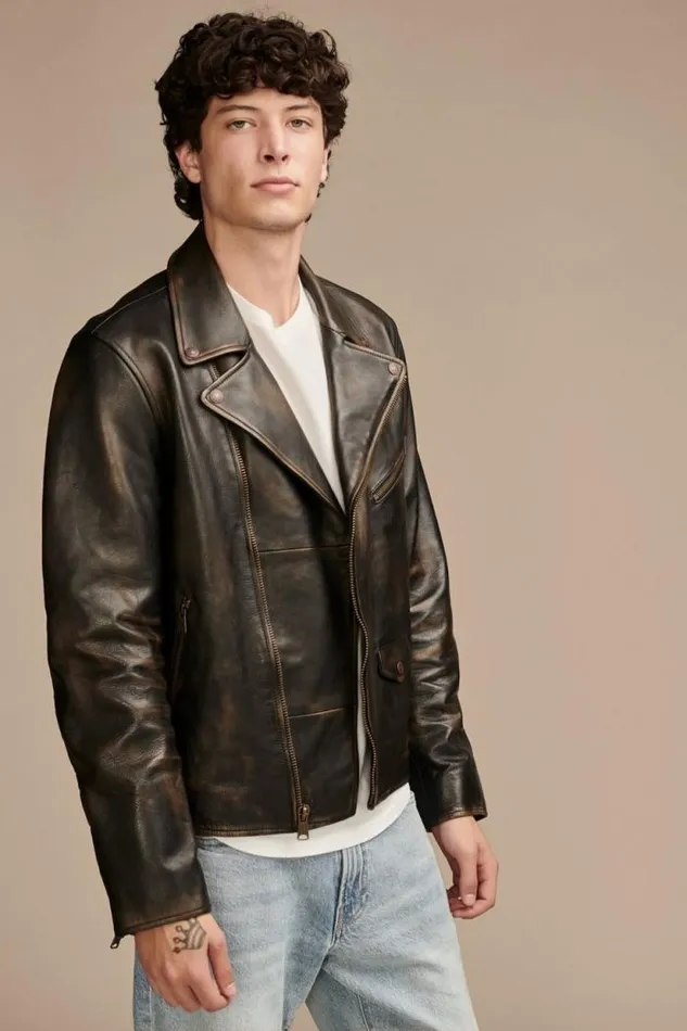 Lucky Brand Vintage Leather Moto Jacket Brownblack Men Jackets and Outerwear