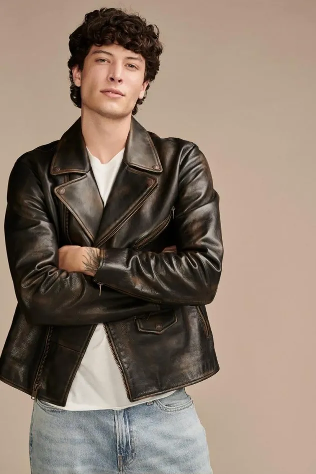 Lucky Brand Vintage Leather Moto Jacket Brownblack Men Jackets and Outerwear