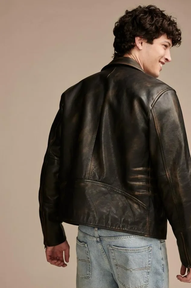 Lucky Brand Vintage Leather Moto Jacket Brownblack Men Jackets and Outerwear