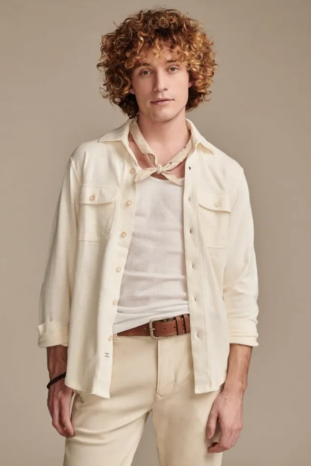 Lucky Brand Weekend Jersey Shirt 1103 Cream Men ButtonDowns