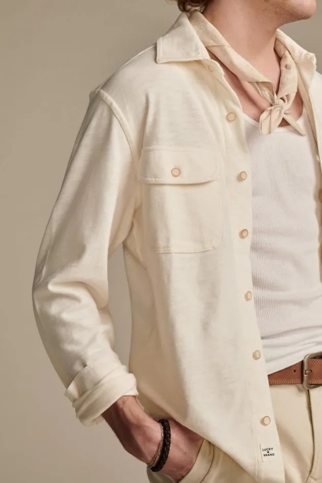 Lucky Brand Weekend Jersey Shirt 1103 Cream Men ButtonDowns