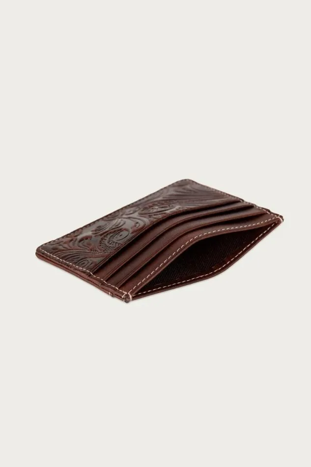 Lucky Brand Western Embossed Leather Card Case Dark Brown Men Bags and Wallets