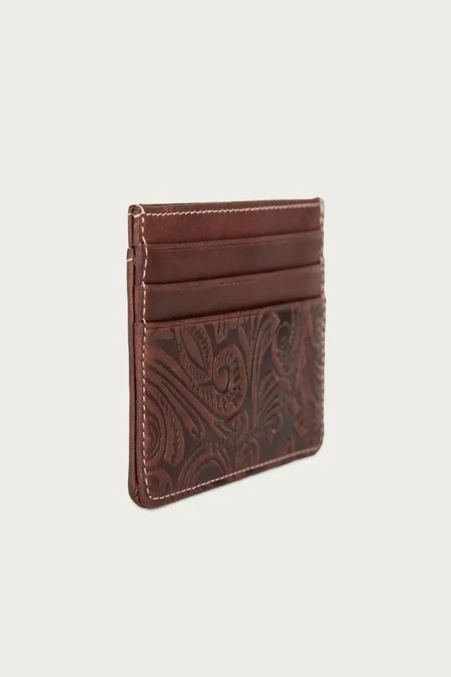 Lucky Brand Western Embossed Leather Card Case Dark Brown Men Bags and Wallets