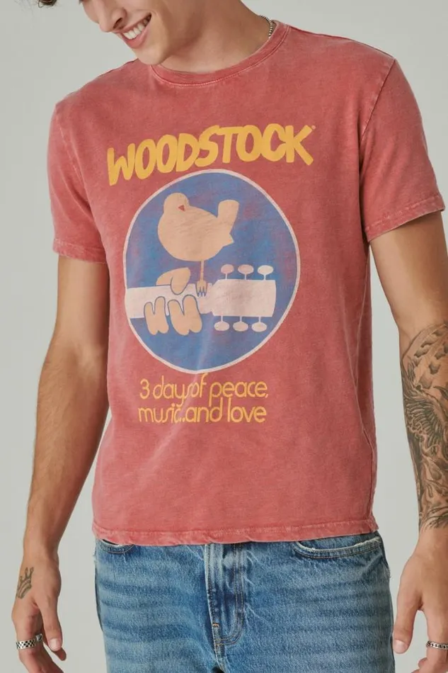 Lucky Brand Woodstock Poster Tee Holly Berry Men Graphic Tees