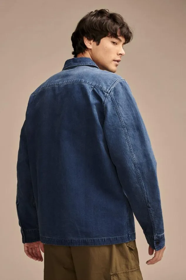 Lucky Brand Zip Front Overshirt With Striped Lining Indigo Stripe Men Jackets and Outerwear