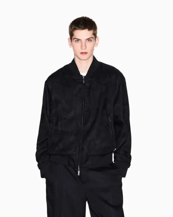 Lyocell Bomber Jacket With Zip Black Men Armani Outerwear