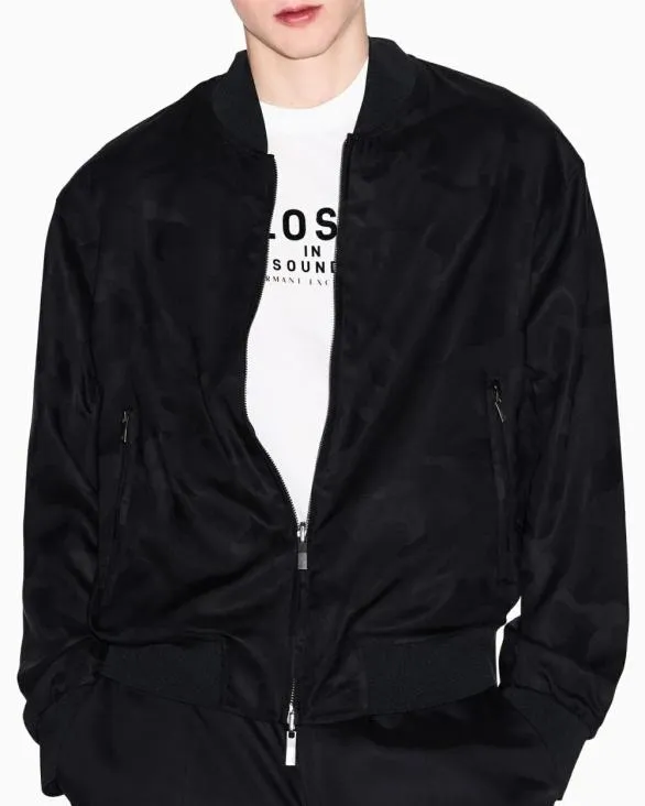 Lyocell Bomber Jacket With Zip Black Men Armani Outerwear