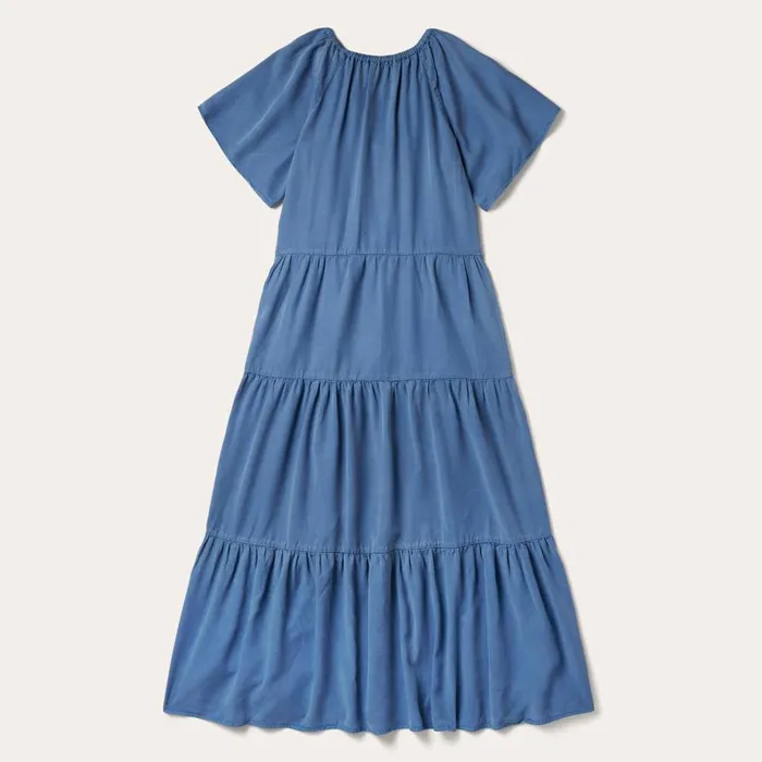 Lyocell Denim Long Three Tiered Dress Blue Women Stetson Midi