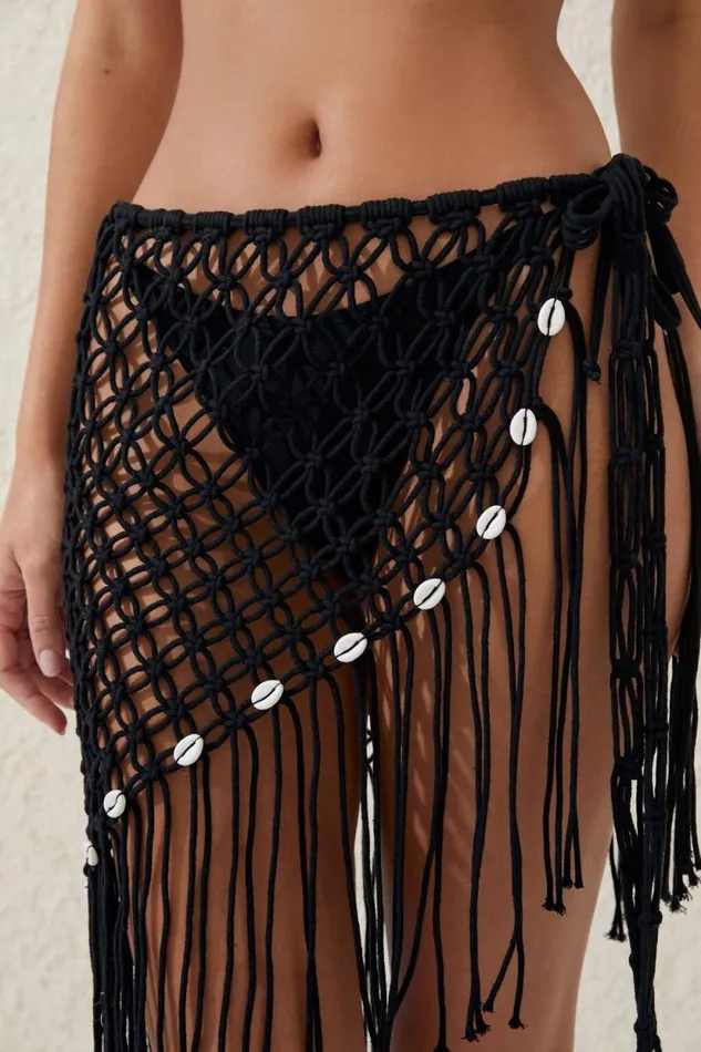 Macrame Beach Sarong Black Women Cotton On Cover Ups