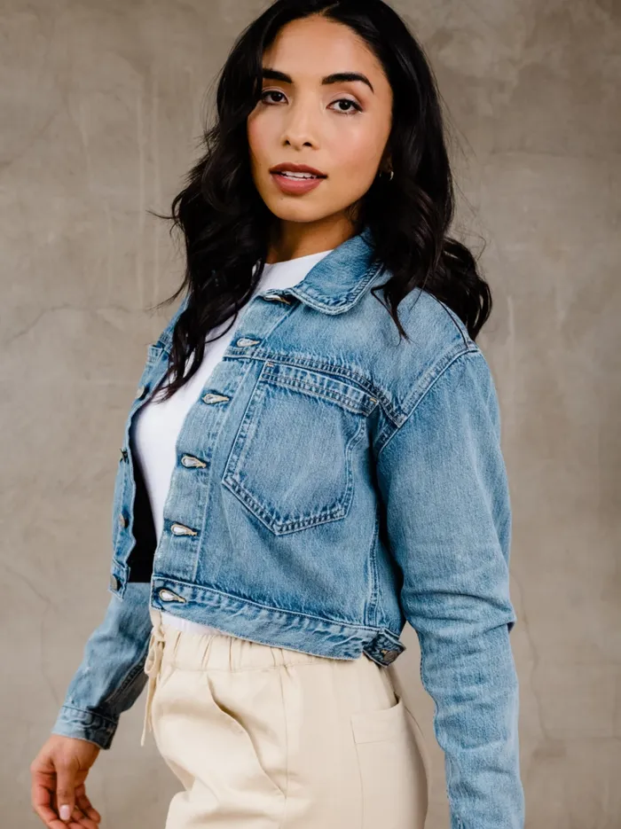 Madelin Cropped Jacket Light Indigo Wash Denim Able Women