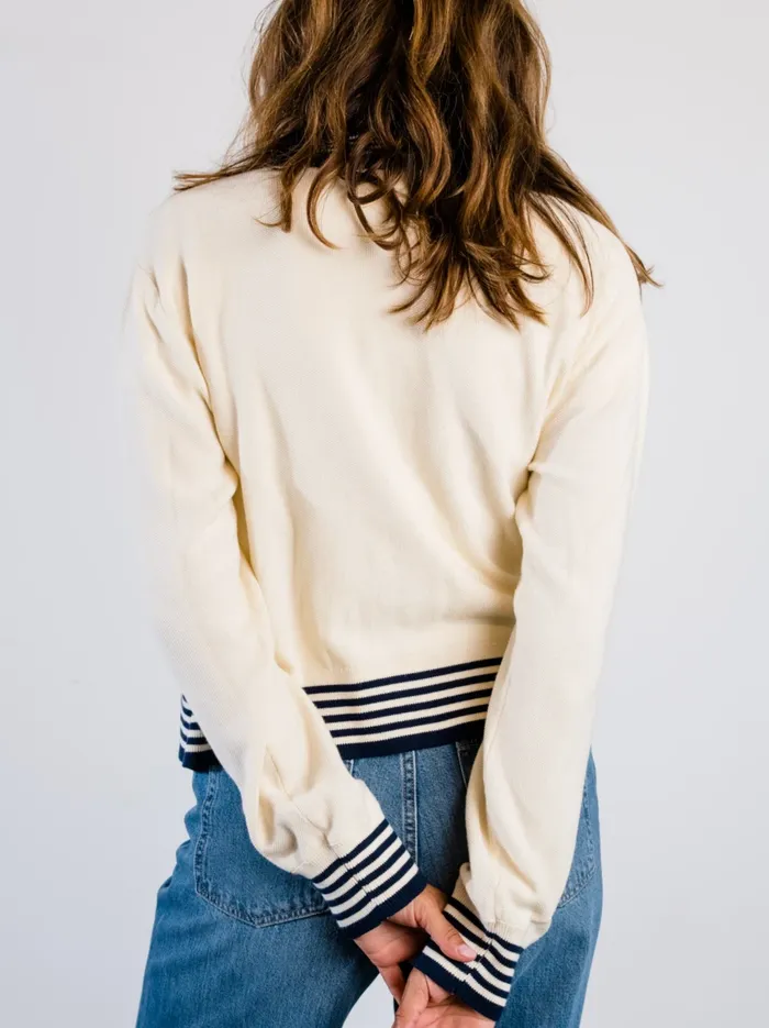 Madilyn Varsity Cardigan Antique WhiteMidnight Women Tops Able