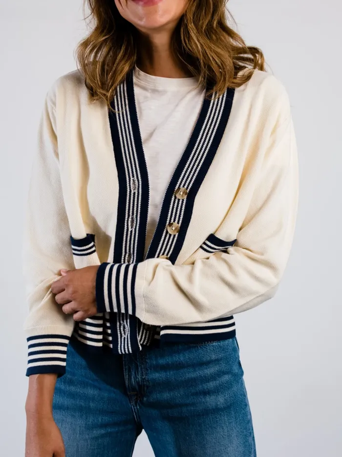 Madilyn Varsity Cardigan Antique WhiteMidnight Women Tops Able