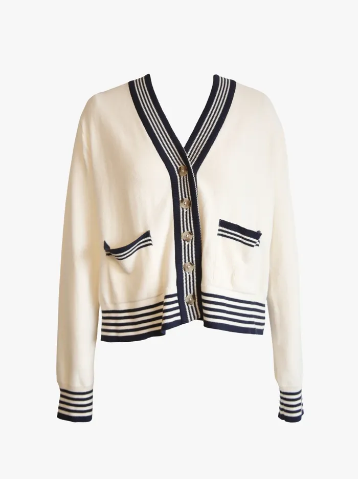 Madilyn Varsity Cardigan Antique WhiteMidnight Women Tops Able