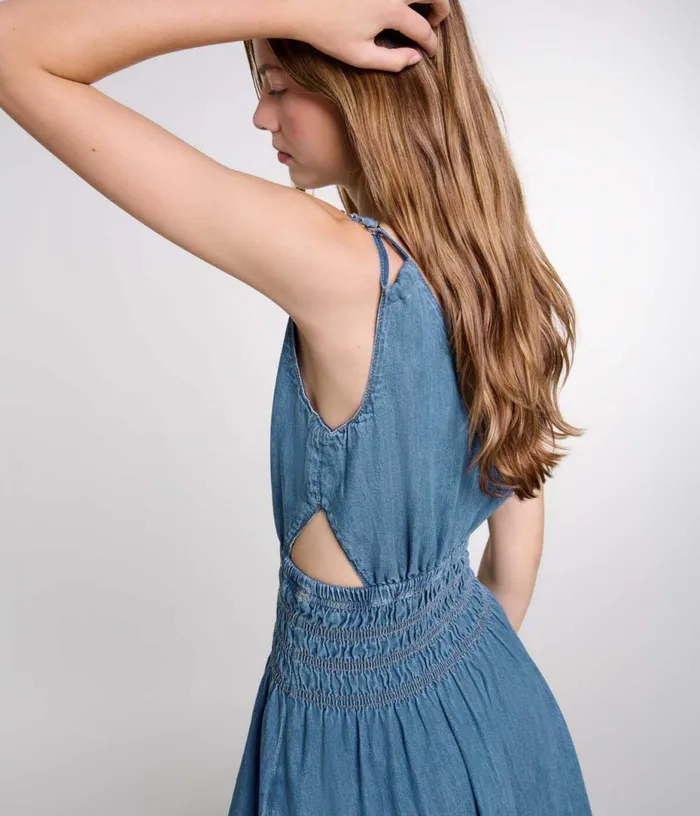 Maje Cutaway Denim Maxi Dress Women Dresses