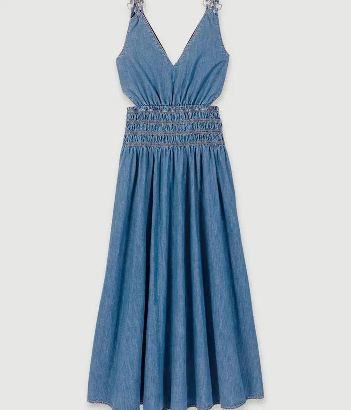 Maje Cutaway Denim Maxi Dress Women Dresses