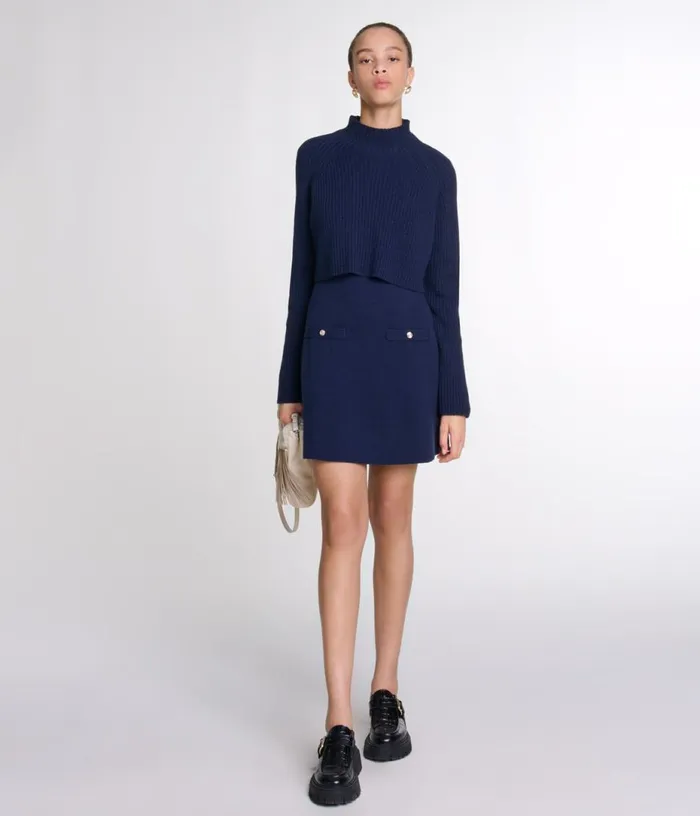 Maje Knit 2in1 Short Dress Women Dresses