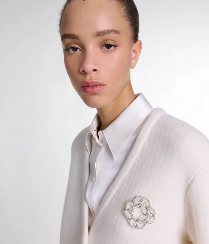 Maje Knit Cardie With Rhinestone Clover Women Sweaters and Cardigans