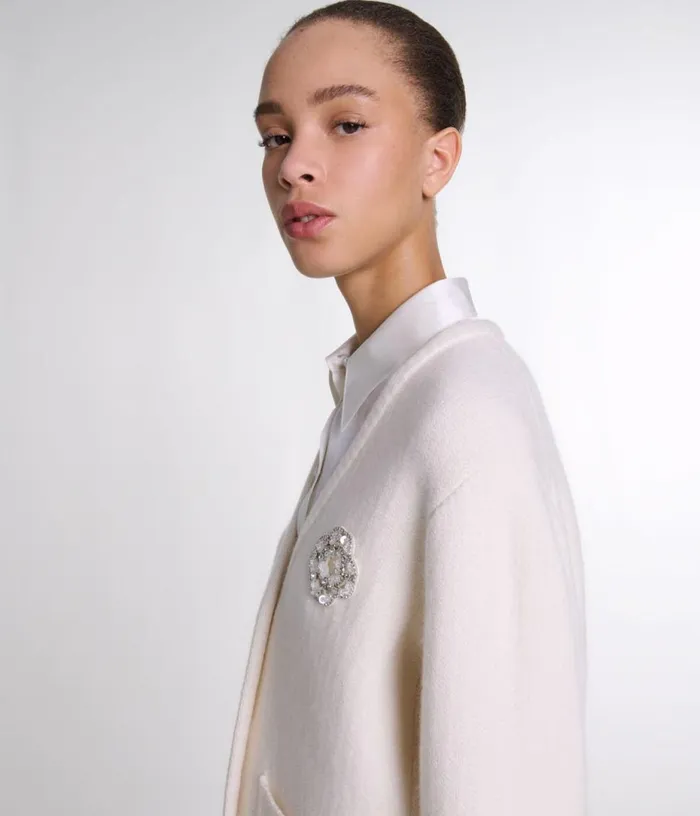 Maje Knit Cardie With Rhinestone Clover Women Sweaters and Cardigans
