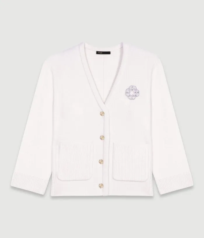 Maje Knit Cardie With Rhinestone Clover Women Sweaters and Cardigans