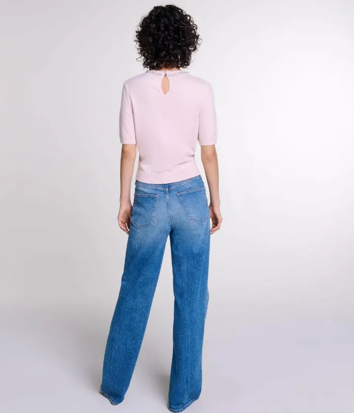 Maje Knit Crop Jumper With Rhinestones Women Sweaters and Cardigans