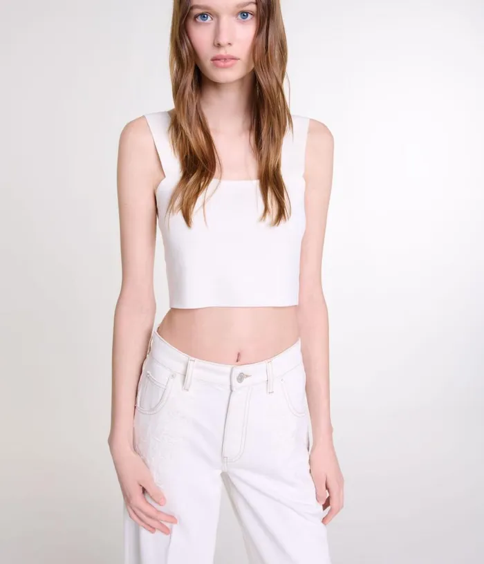 Maje Knit Crop Top Women Tops and Shirts
