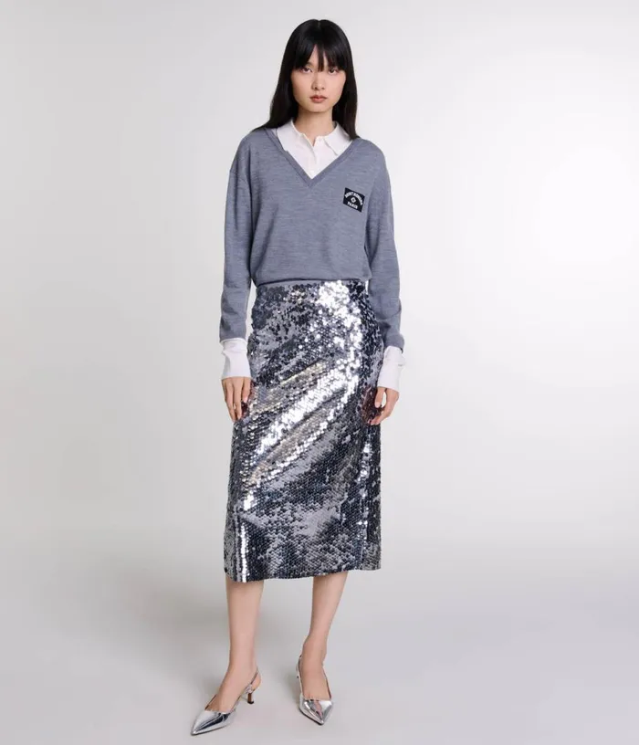 Maje Knit Skirt With Sequins Women Skirts and Shorts