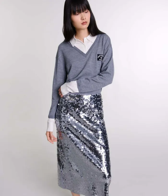 Maje Knit Skirt With Sequins Women Skirts and Shorts