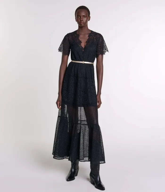 Maje Lace Maxi Dress Women Dresses