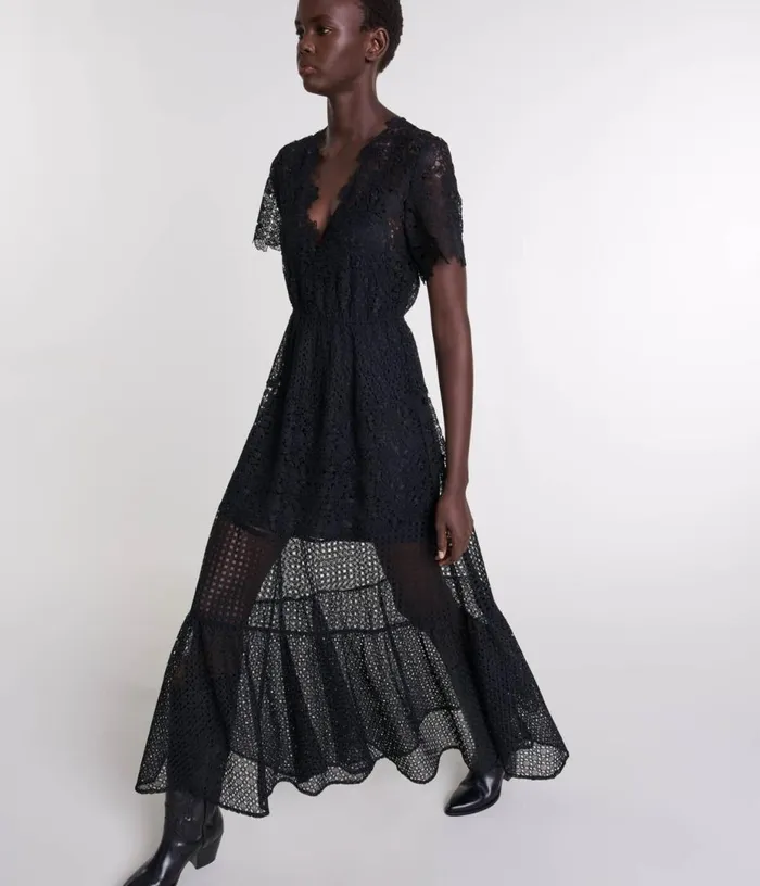 Maje Lace Maxi Dress Women Dresses